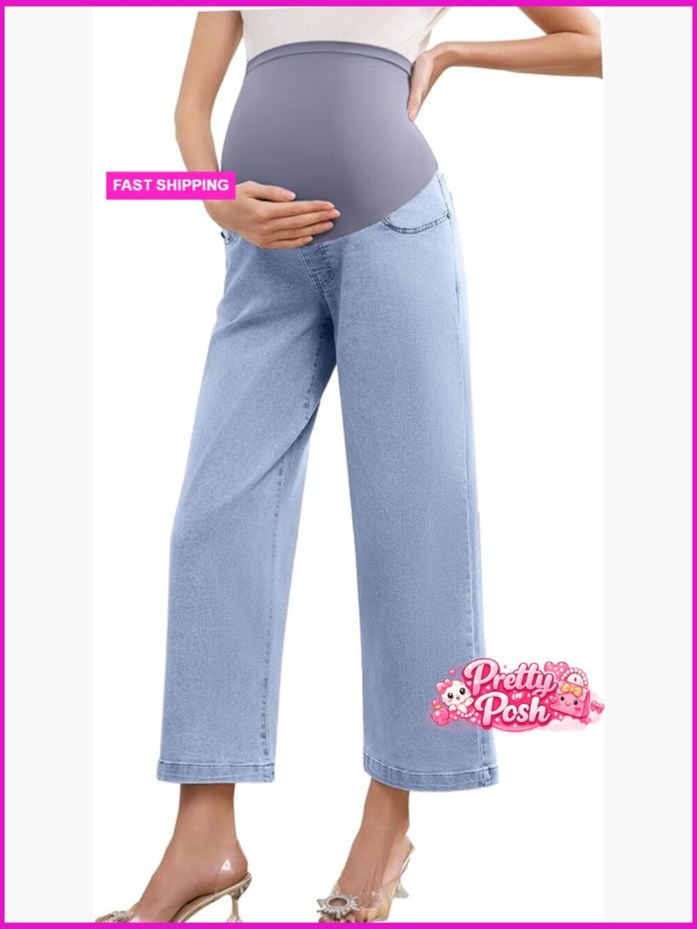 Maternity Straight Leg Cropped Jeans Over Belly Relaxed Fit Stretchy Denim